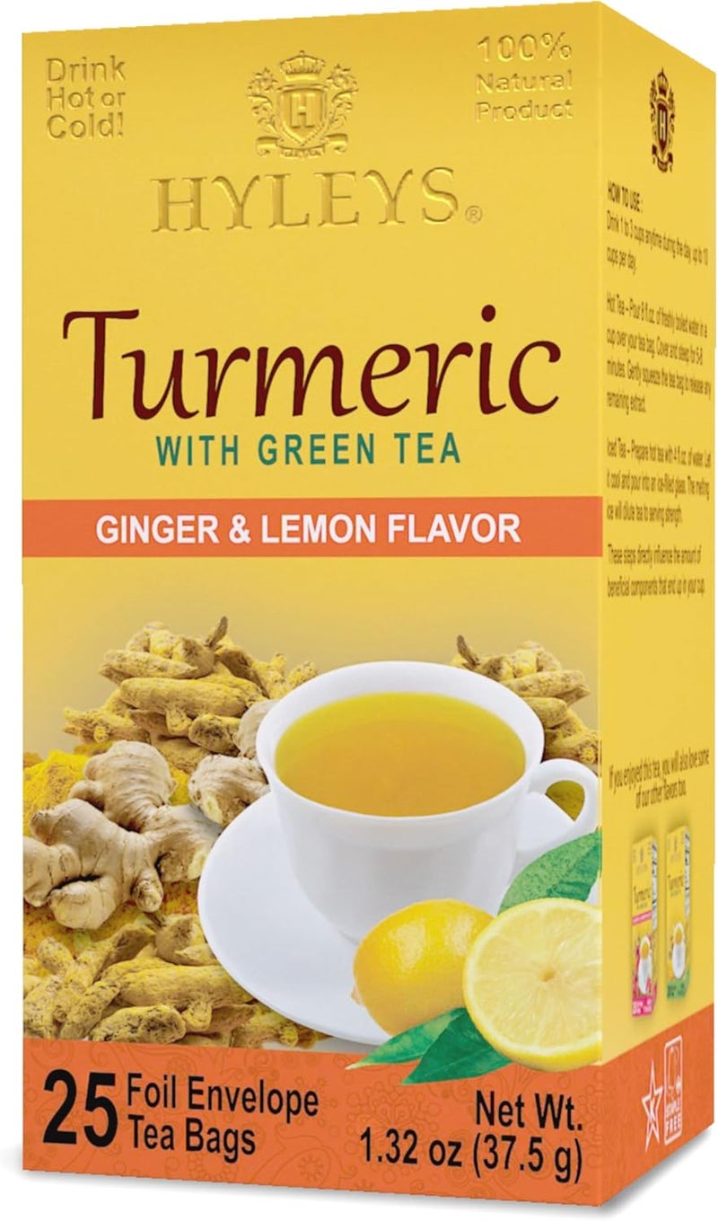 Hyleys Ginger Turmeric Tea with Green Tea - 25 Tea Bags - Image 4